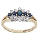 9ct Yellow Gold Cubic Zirconia and Sapphire Cluster Ring