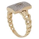 14ct Yellow Gold Monaco Classic Alternate Flex Pave Link Cubic Zirconia Signet Ring