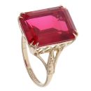 9ct Yellow Gold Created Ruby Diamond Cut Ring