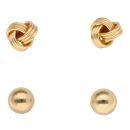 Silver Gold Plated Knot and Ball Stud Earrings Set of Two