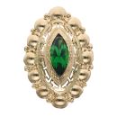 14ct Yellow Gold Green Gemstone Marquise Patterned Ring