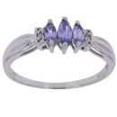 9ct White Gold 0.02ct Diamond and Tanzanite Three Stone Ring