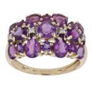 9ct Yellow Gold 0.02ct Brilliant Cut Diamond and Amethyst Cluster Ring