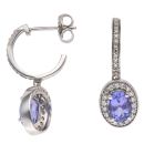 9ct White Gold 0.30ct Single Cut Diamond and Tanzanite Cluster Drop Earrings