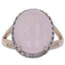 9ct Yellow Gold 0.15ct Diamond and Rose Quartz Cabochon Cluster Ring