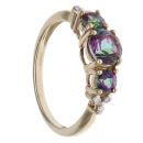 9ct Yellow Gold 0.05ct Brilliant Cut Diamond and Mystic Topaz Three Stone Ring