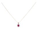 18ct Yellow Gold Ruby and Diamond Cluster Pendant and Chain 16"