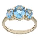 9ct Yellow Gold Blue Topaz Three Stone Ring