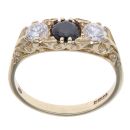 9ct Yellow Gold Cubic Zirconia and Sapphire Three Stone Ring