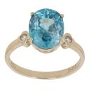 9ct Yellow Gold 0.10ct Diamond and Blue Topaz Single Stone Ring