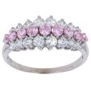 9ct White Gold Pink and White Cubic Zirconia Three Row Ring