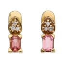 18ct Yellow Gold 0.05ct Diamond and Pink Sapphire Stud Earrings