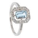 Platinum Diamond And Aquamarine Halo Ring