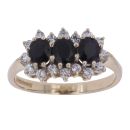 9ct Yellow Gold Cubic Zirconia and Sapphire Triple Cluster Ring