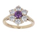 9ct Yellow Gold Amethyst and Cubic Zirconia Floral Cluster Ring