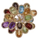9ct Yellow Gold Multi Gemstone and Cubic Zirconia Flower Ring