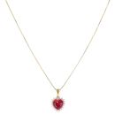 Gold Plated Silver Cubic Zirconia and Red Gemstone Heart Cluster Pendant and Chain 18"