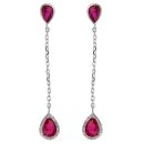 Silver Red and White Cubic Zirconia Drop Earrings