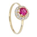 14ct Yellow Gold Cubic Zirconia And Red Gemstone Cluster Ring