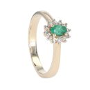9ct Yellow Gold Diamond And Emerald Oval Cluster Ring by Anya Belle