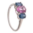 9ct White Gold Pink and Blue Sapphire Three Stone Ring