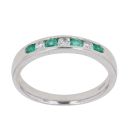 9ct White Gold 0.10ct Diamond and Emerald Half Eternity Ring