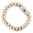 14ct Yellow Gold Monaco Classic Pave Lock Curb Bracelet 8.5"