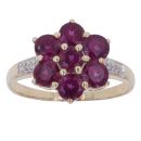 9ct Yellow Gold 0.05ct Diamond and Garnet Flower Cluster Ring