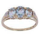 9ct Yellow Gold 0.02ct Diamond and Aquamarine Three Stone Ring
