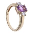 9ct Yellow Gold Amethyst and Cubic Zirconia Three Stone Ring