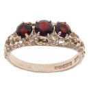 9ct Yellow Gold Three Stone Patterned Garnet Ring