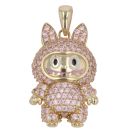 14ct Yellow Gold Pale Pink Gemstone Bunny Pendant