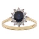 18ct Yellow Gold 0.25ct Diamond and Sapphire Cluster Ring