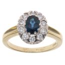 18ct Yellow Gold 0.40ct Brilliant Cut Diamond and Sapphire Cluster Ring