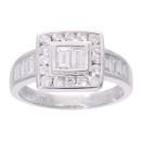 18ct White Gold 1.00ct Baguette and Brilliant Cut Diamond Cluster Ring