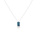 Silver Platinum Plated Emerald Cut London Blue Topaz Lab Grown Diamond Pendant Necklace