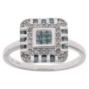 9ct WhiteGold 0.50ct Princess And Brilliant Cut Blue And White Diamond Cluster Ring