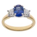 18ct Yellow Gold 0.95ct Brilliant and Oval Cut Diamond and Sapphire Trilogy Ring