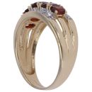 9ct Yellow Gold 0.03ct Diamond and Garnet Three Row Ring