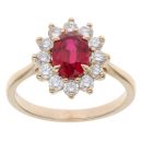 9ct Yellow Gold 0.75ct Brilliant Cut Lab Grown Diamond And Created Ruby Cluster Ring
