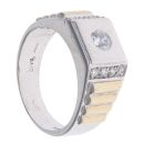 14ct Yellow and White Gold Cubic Zirconia Solitaire Signet Ring