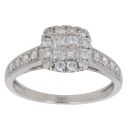 9ct White Gold 0.66ct Princess And Brilliant Cut Diamond Cluster Ring