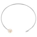 Silver Cubic Zirconia And Faux Pearl Torque Bangle By Icesia