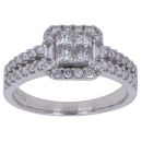 18ct White Gold 1.00ct Princess, Baguette And Brilliant Cut Diamond Cluster Ring