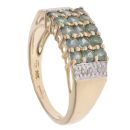 14ct Yellow Gold 0.05ct Diamond And Green Gemstone Three Row Ring