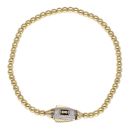 14ct Yellow Gold Monaco Beaded Cubic Zirconia Pave Lock Bracelet 8"
