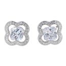 Silver Cubic Zirconia Floral Cluster Stud Earrings by Icesia