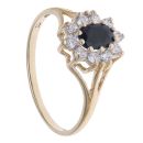 9ct Yellow Gold Sapphire and Cubic Zirconia Cluster Ring