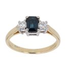 18ct Yellow Gold 0.25ct Brilliant Cut Diamond and Sapphire Three Stone Ring
