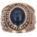 9ct Yellow Gold Patterned Blue Gemstone College Ring
